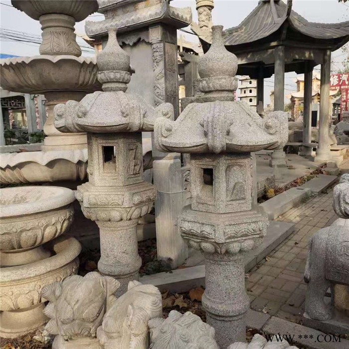 荷花圖案石燈園林?jǐn)[件庭院放置** 景觀石雕太陽能石燈廠家定制
