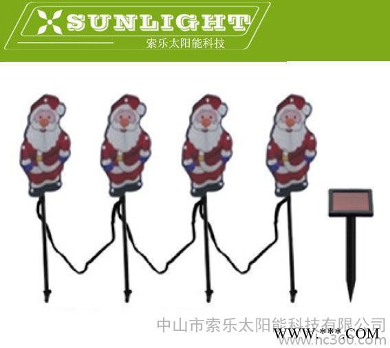 出口太陽(yáng)能一拖四平面圣誕老人插地裝飾燈草坪燈花園燈