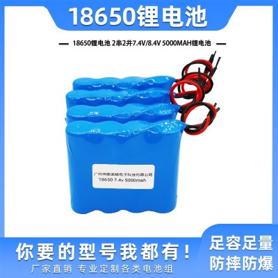 廠家供應18650鋰電池 2串2并7.4v/8.4V 5000mah鋰電池組帶板出線